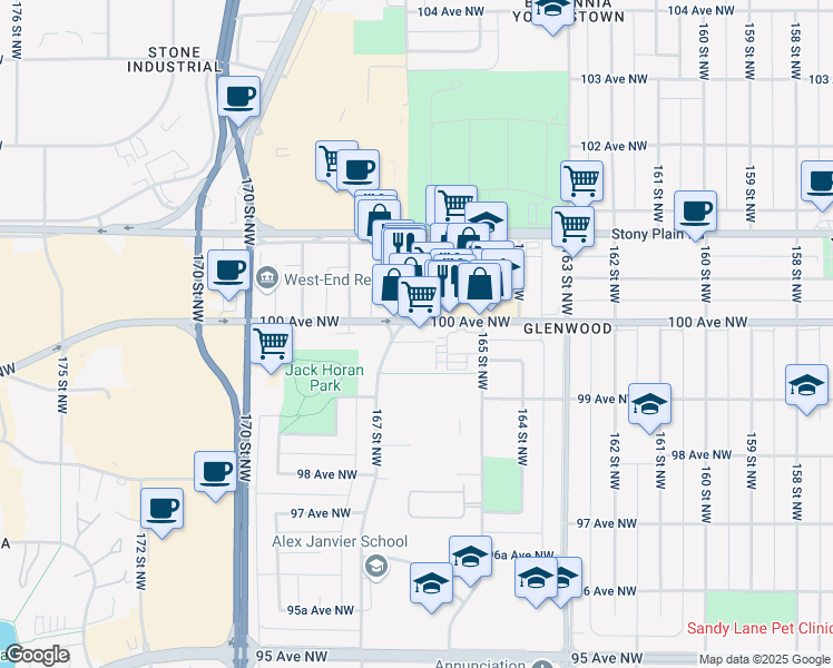 map of restaurants, bars, coffee shops, grocery stores, and more near in Edmonton