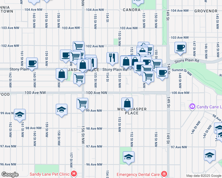 map of restaurants, bars, coffee shops, grocery stores, and more near in Edmonton