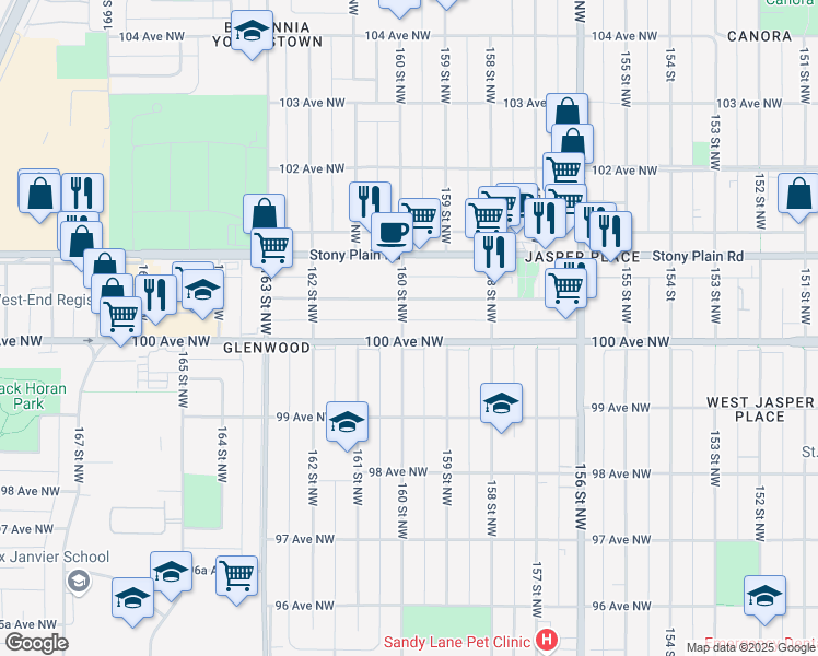 map of restaurants, bars, coffee shops, grocery stores, and more near in Edmonton