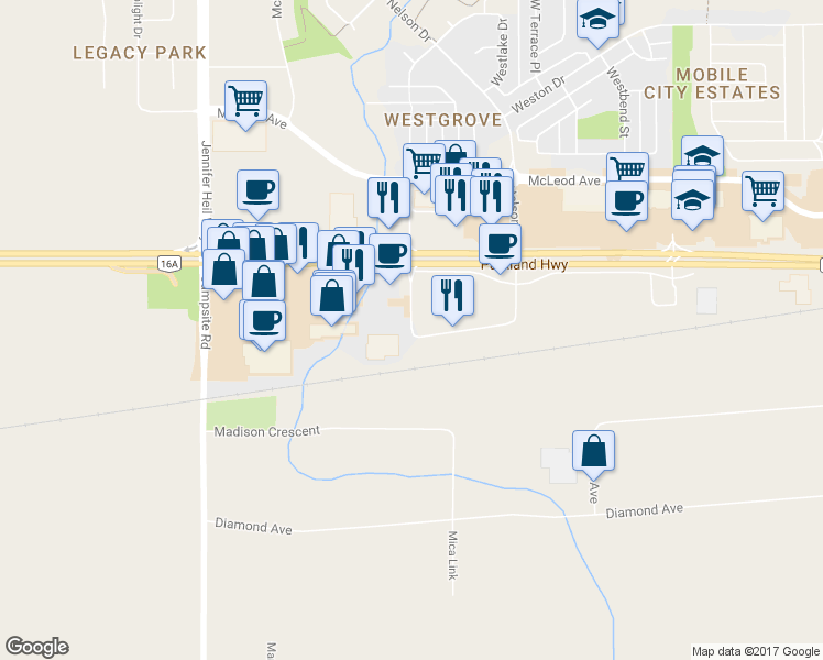 map of restaurants, bars, coffee shops, grocery stores, and more near 196 Westgrove Drive in Spruce Grove