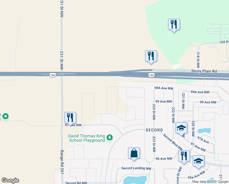map of restaurants, bars, coffee shops, grocery stores, and more near 22511 Stony Plain Road in Edmonton
