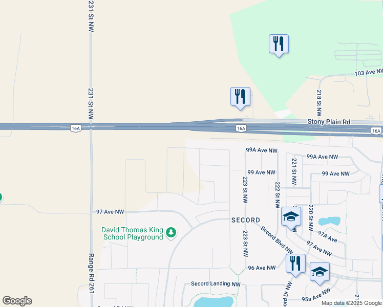 map of restaurants, bars, coffee shops, grocery stores, and more near 22511 Stony Plain Road in Edmonton