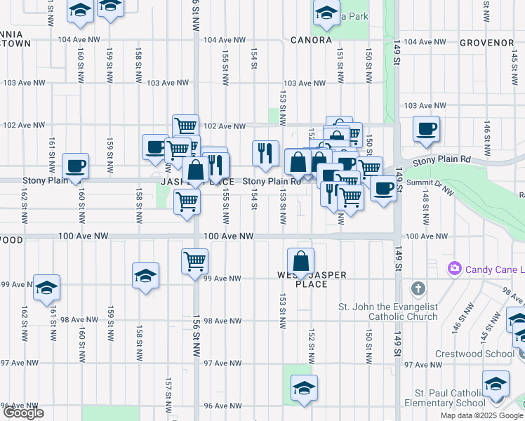 map of restaurants, bars, coffee shops, grocery stores, and more near in Edmonton
