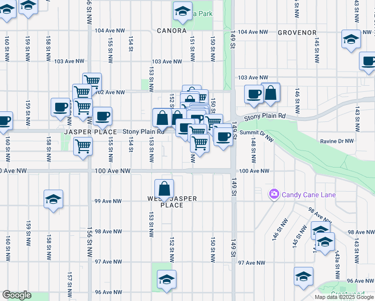 map of restaurants, bars, coffee shops, grocery stores, and more near in Edmonton