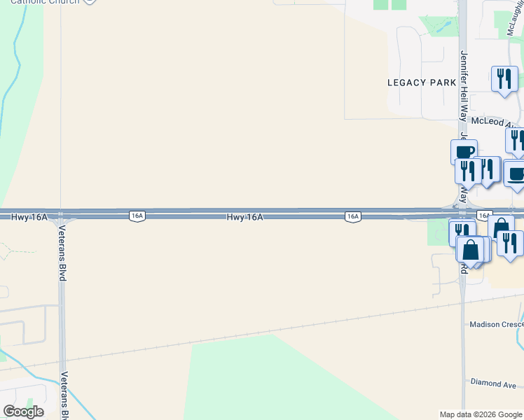 map of restaurants, bars, coffee shops, grocery stores, and more near Parkland Highway in Division No. 11