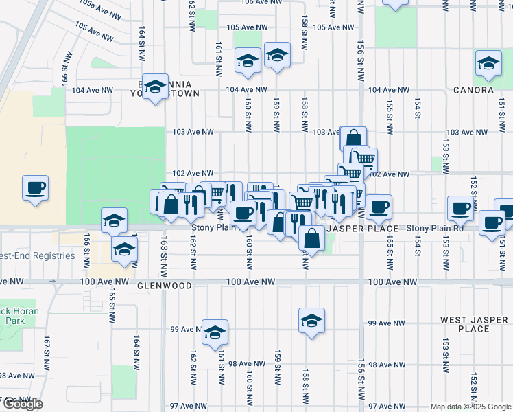 map of restaurants, bars, coffee shops, grocery stores, and more near in Edmonton
