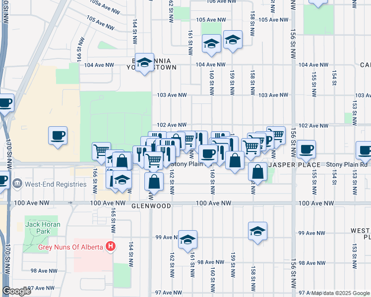 map of restaurants, bars, coffee shops, grocery stores, and more near in Edmonton