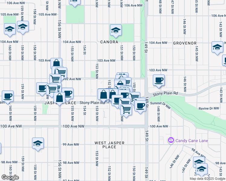 map of restaurants, bars, coffee shops, grocery stores, and more near in Edmonton
