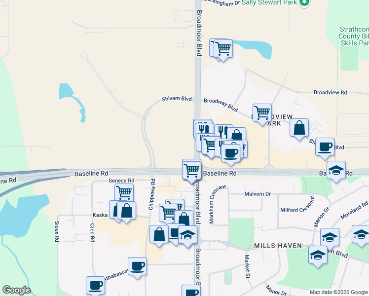 map of restaurants, bars, coffee shops, grocery stores, and more near in Sherwood Park