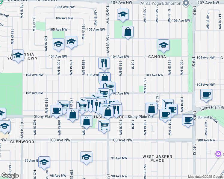 map of restaurants, bars, coffee shops, grocery stores, and more near in Edmonton