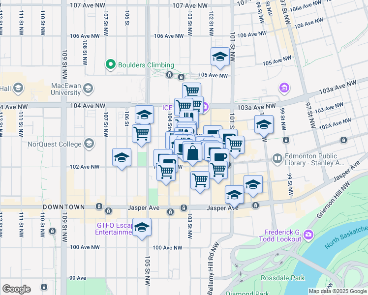 map of restaurants, bars, coffee shops, grocery stores, and more near in Edmonton