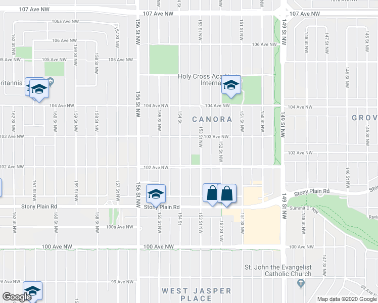 map of restaurants, bars, coffee shops, grocery stores, and more near 10219 154 Street in Edmonton