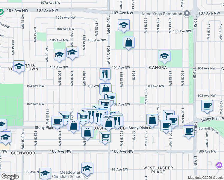map of restaurants, bars, coffee shops, grocery stores, and more near in Edmonton