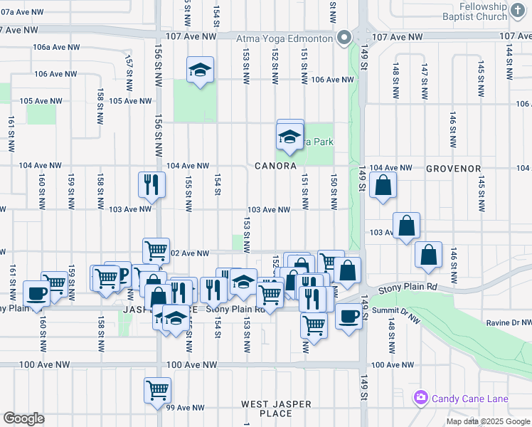 map of restaurants, bars, coffee shops, grocery stores, and more near in Edmonton