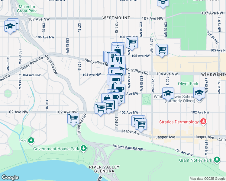 map of restaurants, bars, coffee shops, grocery stores, and more near in Edmonton
