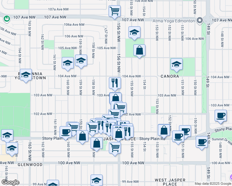 map of restaurants, bars, coffee shops, grocery stores, and more near in Edmonton