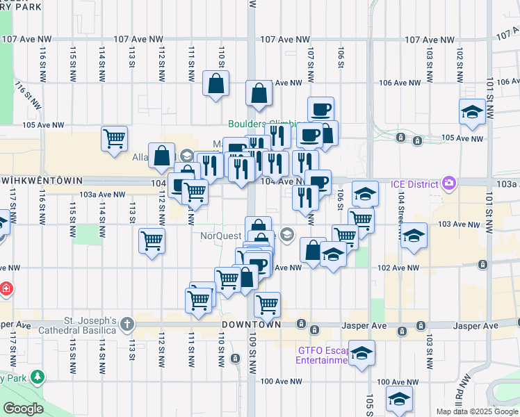 map of restaurants, bars, coffee shops, grocery stores, and more near 9739 83 Avenue Northwest in Edmonton