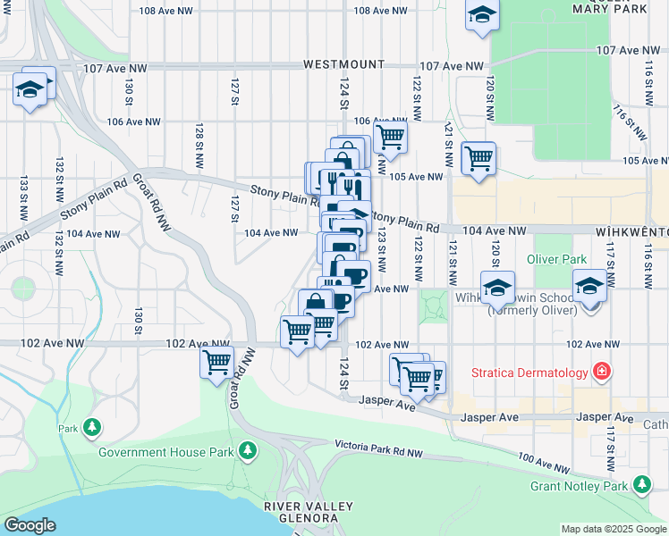 map of restaurants, bars, coffee shops, grocery stores, and more near in Edmonton