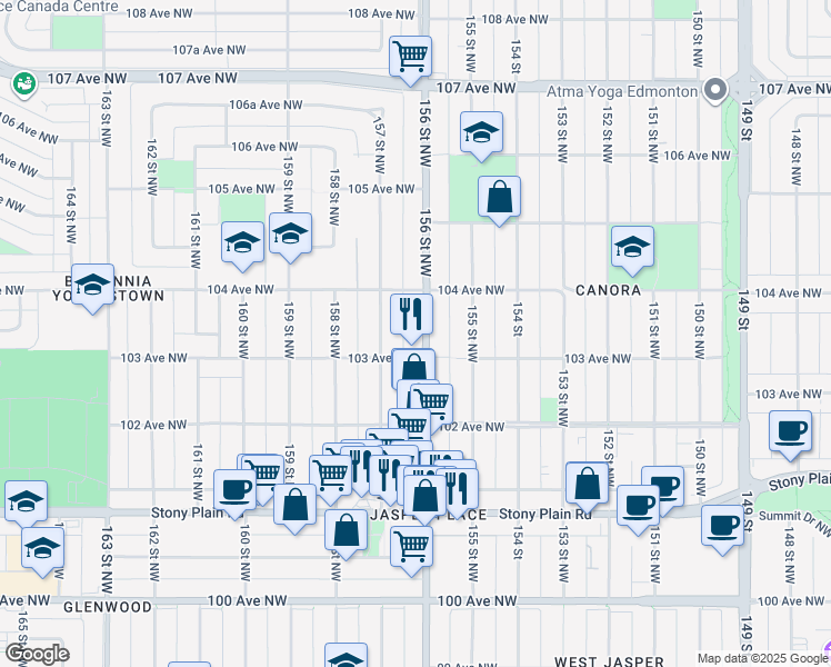 map of restaurants, bars, coffee shops, grocery stores, and more near in Edmonton