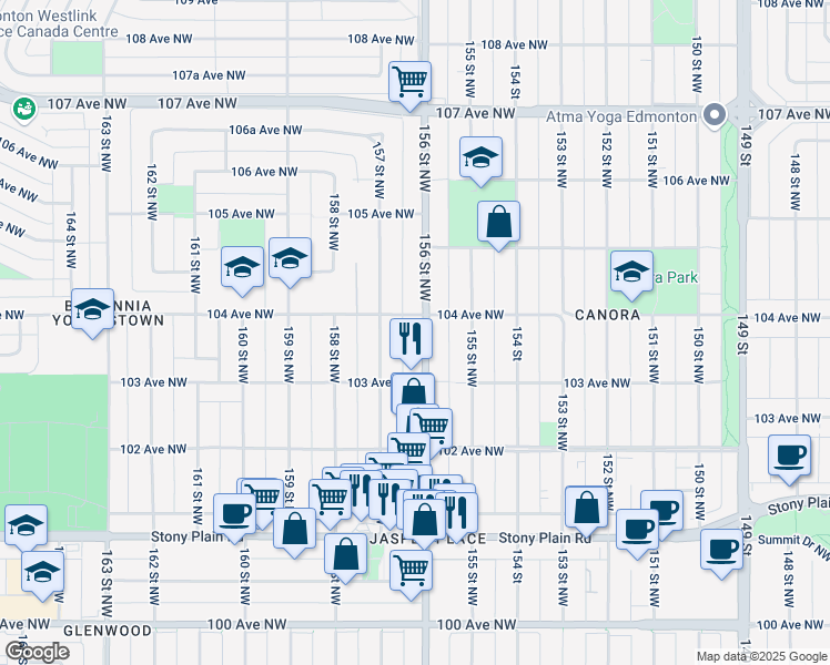 map of restaurants, bars, coffee shops, grocery stores, and more near in Edmonton