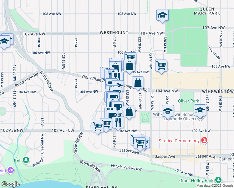 map of restaurants, bars, coffee shops, grocery stores, and more near 10329 124 Street in Edmonton