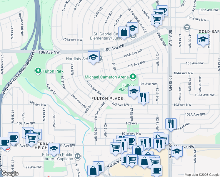 map of restaurants, bars, coffee shops, grocery stores, and more near in Edmonton