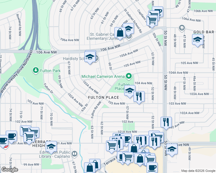 map of restaurants, bars, coffee shops, grocery stores, and more near in Edmonton