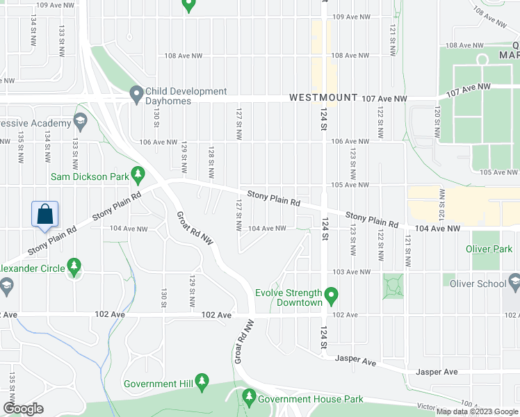 map of restaurants, bars, coffee shops, grocery stores, and more near 10424 126 Street Northwest in Edmonton
