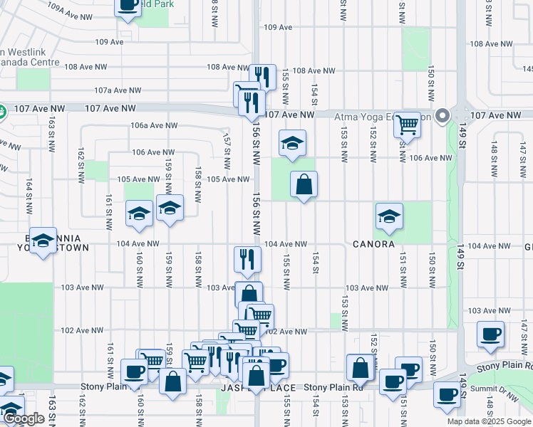 map of restaurants, bars, coffee shops, grocery stores, and more near in Edmonton