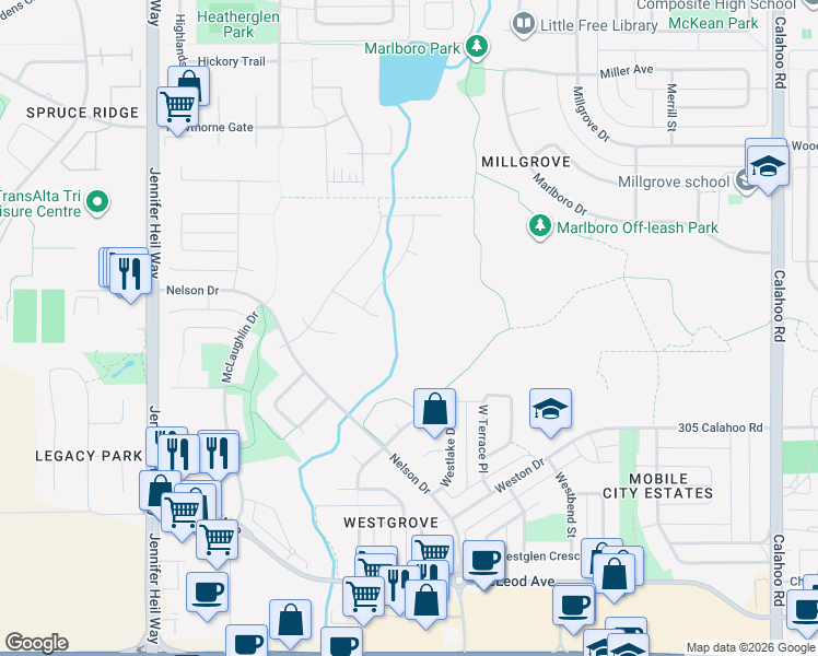 map of restaurants, bars, coffee shops, grocery stores, and more near in Spruce Grove