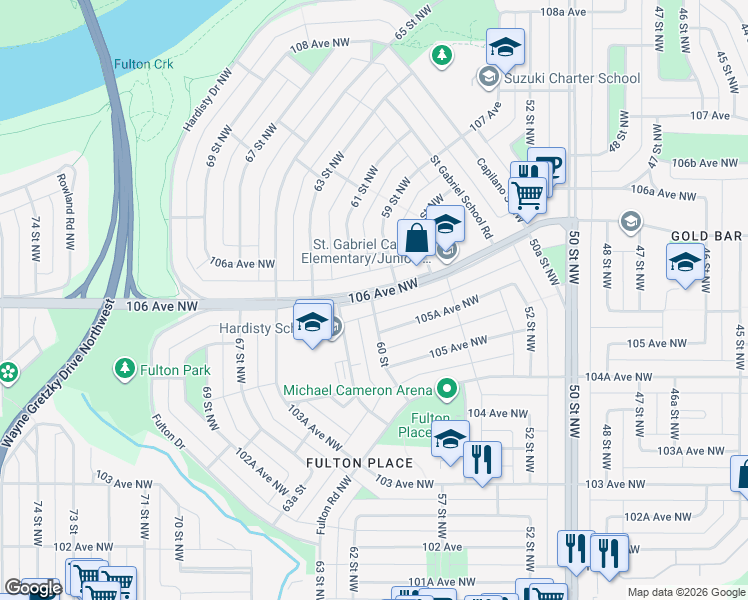 map of restaurants, bars, coffee shops, grocery stores, and more near 13333 60 Street in Edmonton