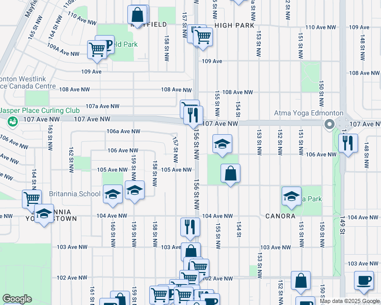 map of restaurants, bars, coffee shops, grocery stores, and more near in Edmonton