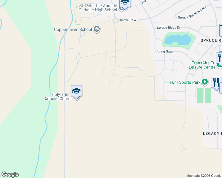 map of restaurants, bars, coffee shops, grocery stores, and more near 200 Boundary Road in Spruce Grove