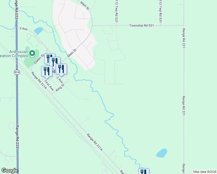 map of restaurants, bars, coffee shops, grocery stores, and more near 210 Rancher Road in Strathcona County
