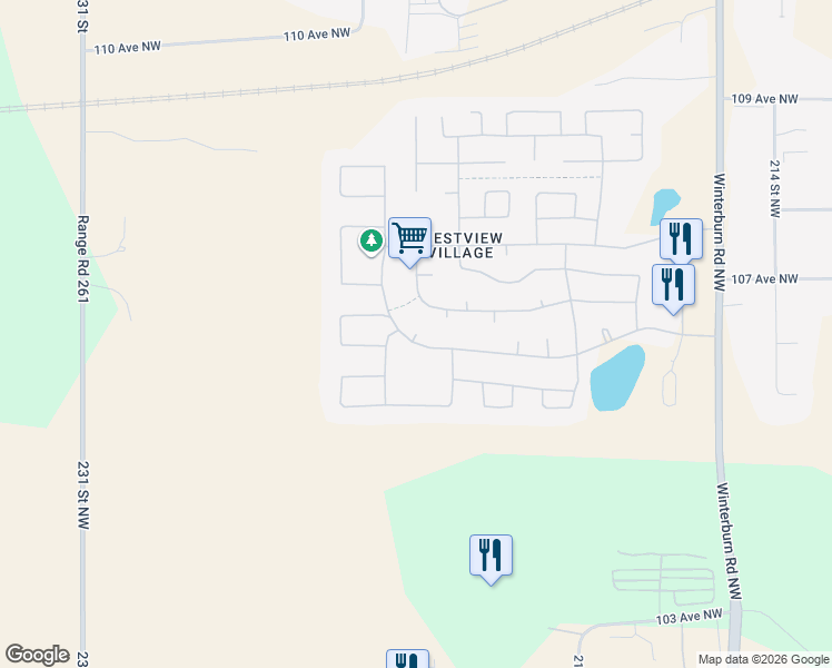 map of restaurants, bars, coffee shops, grocery stores, and more near Lakeview Green Northwest in Edmonton