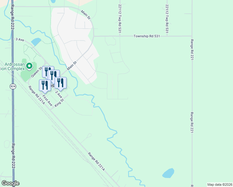 map of restaurants, bars, coffee shops, grocery stores, and more near 117 Rancher Road in Strathcona County