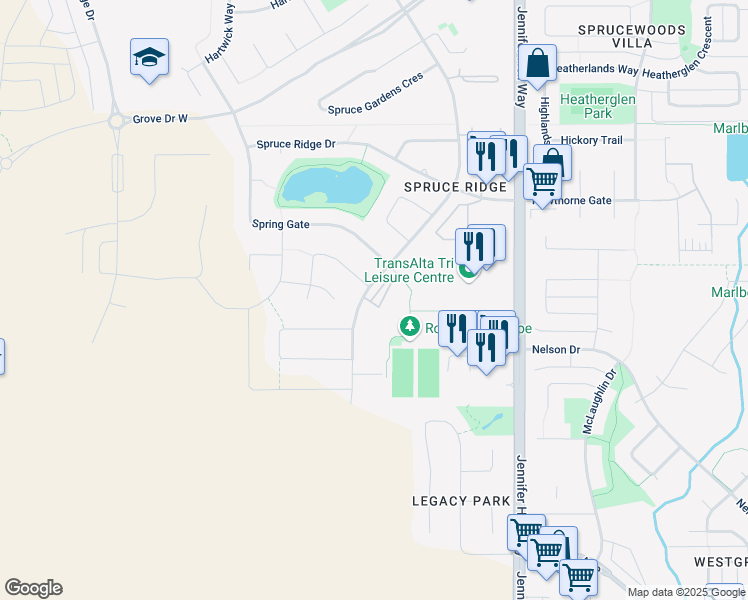 map of restaurants, bars, coffee shops, grocery stores, and more near in Spruce Grove