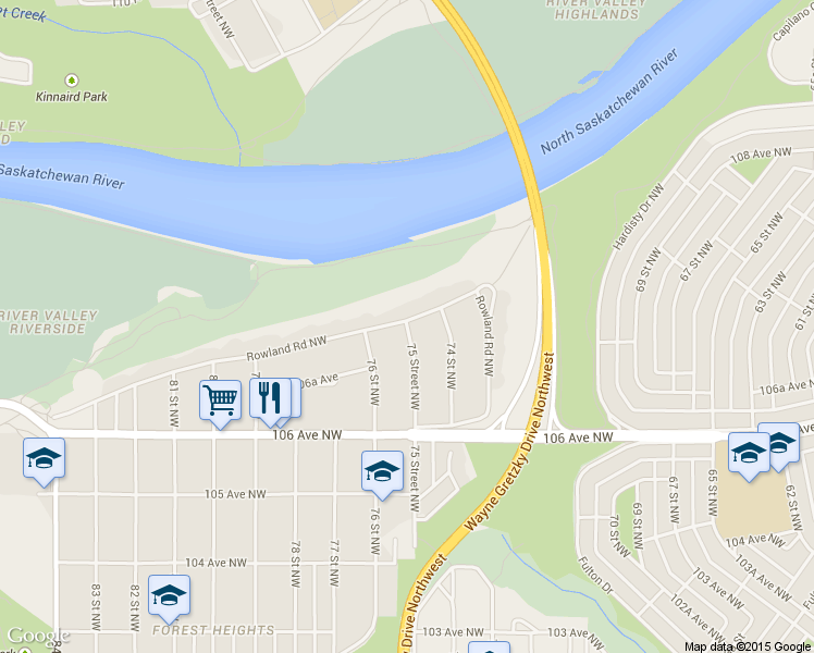 map of restaurants, bars, coffee shops, grocery stores, and more near 10656 75 St NW in Edmonton
