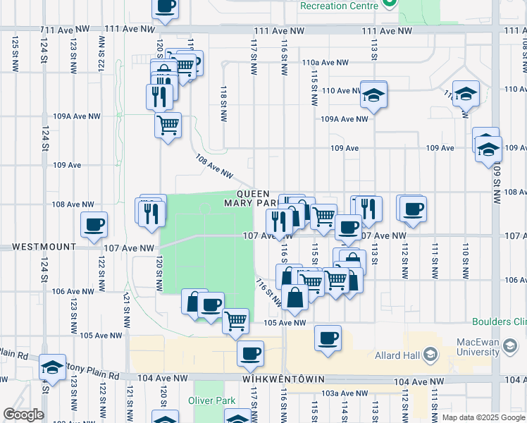 map of restaurants, bars, coffee shops, grocery stores, and more near in Edmonton