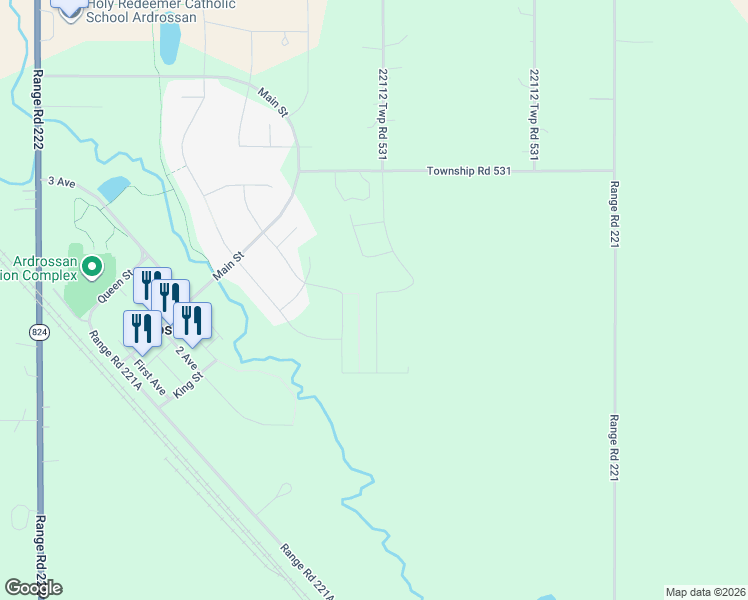 map of restaurants, bars, coffee shops, grocery stores, and more near 82 Baker Street in Strathcona County