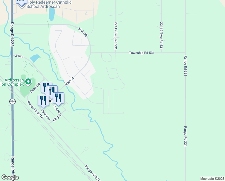 map of restaurants, bars, coffee shops, grocery stores, and more near 117 Rancher Road in Strathcona County