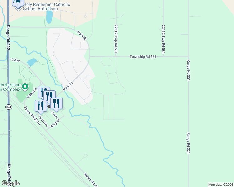 map of restaurants, bars, coffee shops, grocery stores, and more near 82 Baker Street in Strathcona County