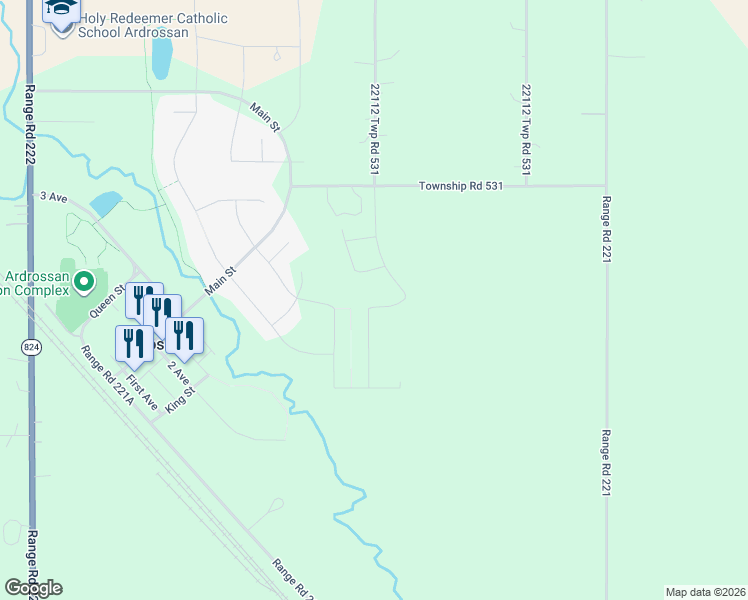 map of restaurants, bars, coffee shops, grocery stores, and more near 82 Baker Street in Strathcona County