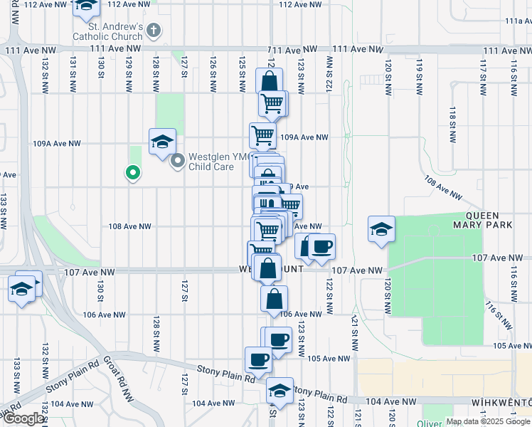 map of restaurants, bars, coffee shops, grocery stores, and more near in Edmonton
