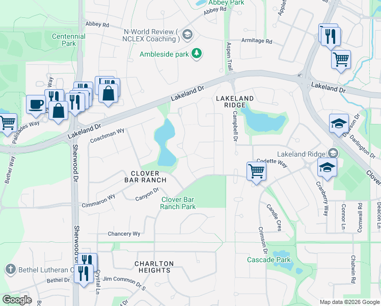 map of restaurants, bars, coffee shops, grocery stores, and more near 23 Catalina Drive in Sherwood Park
