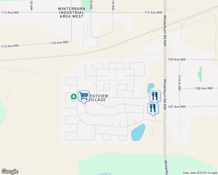 map of restaurants, bars, coffee shops, grocery stores, and more near 36 West View Boulevard Northwest in Edmonton