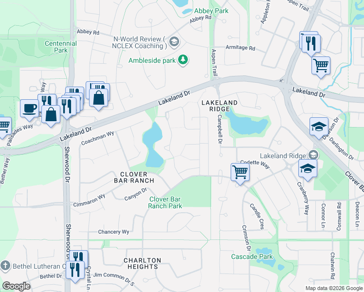 map of restaurants, bars, coffee shops, grocery stores, and more near 23 Catalina Drive in Sherwood Park