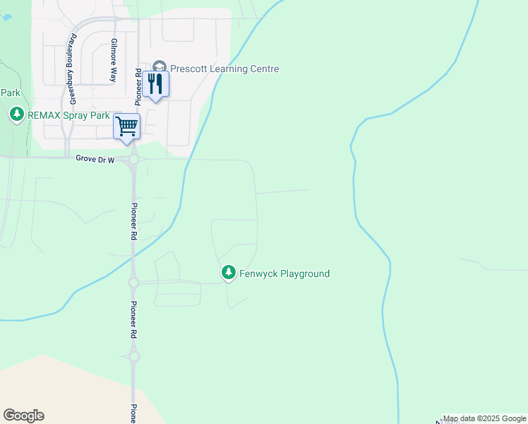 map of restaurants, bars, coffee shops, grocery stores, and more near Prospect Place in Spruce Grove