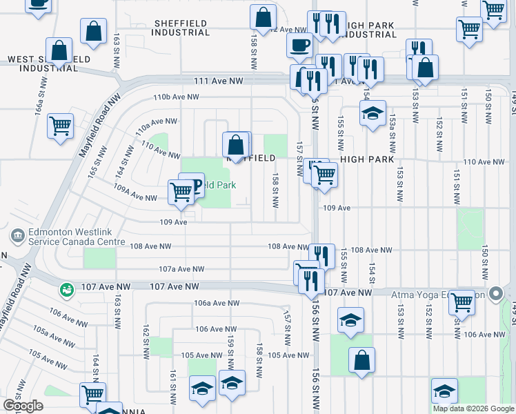 map of restaurants, bars, coffee shops, grocery stores, and more near in Edmonton
