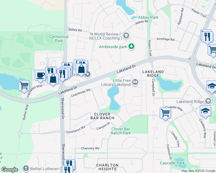 map of restaurants, bars, coffee shops, grocery stores, and more near 25 Coachman Terrace in Sherwood Park
